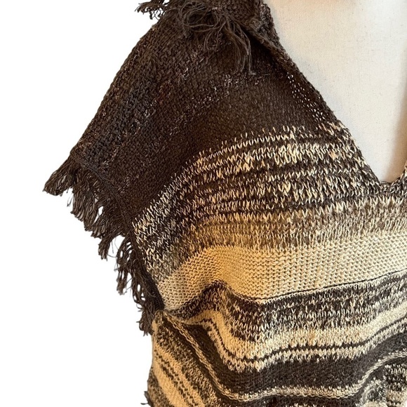 Denim & Supply by Ralph Lauren Tan & Brown Fringed Pullover Sweater Poncho Sz S - Picture 10 of 11